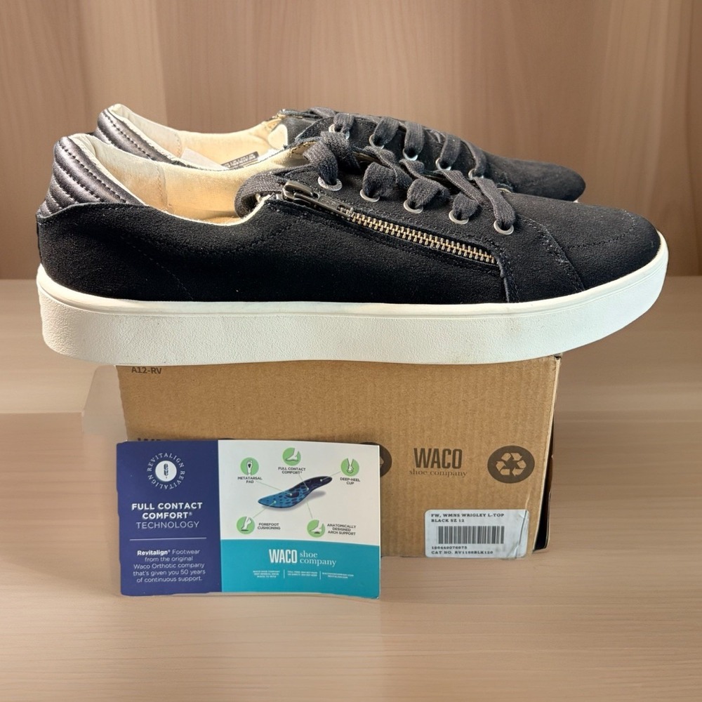 Waco Revitalign‎ Wrigley Orthotic Black Leather Low Top Sneaker Shoe Women's  12